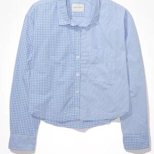 American Eagle Outfitters Light Blue Checkered Button Down Shirt